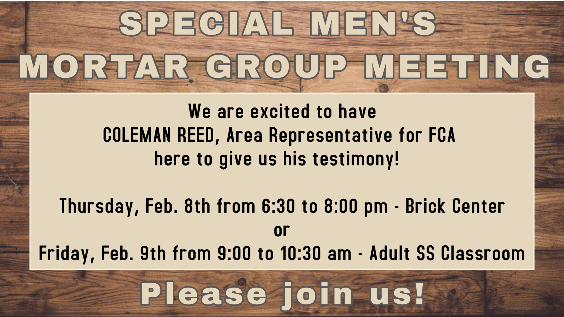 Special Men’s Mortar Group Meeting | The Red Brick Church